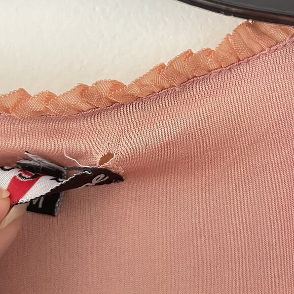 Y2K Sheer Floral Babydoll Top M Pink Orange Fairy Coquette Romantic Ethereal - Picture 5 of 9